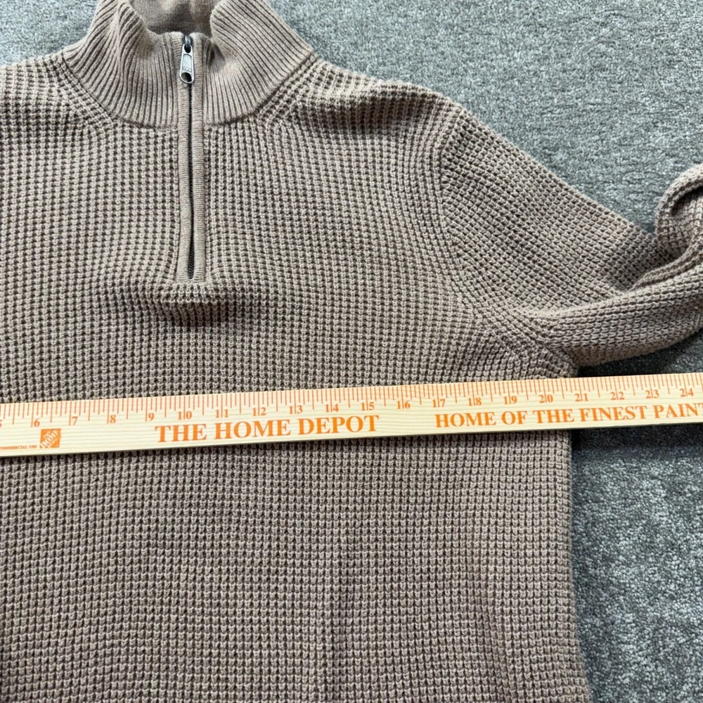 J Crew Quarter Zip Sweater Mens Medium Tan Cotton Waffle Knit‎ Pullover C52 Top